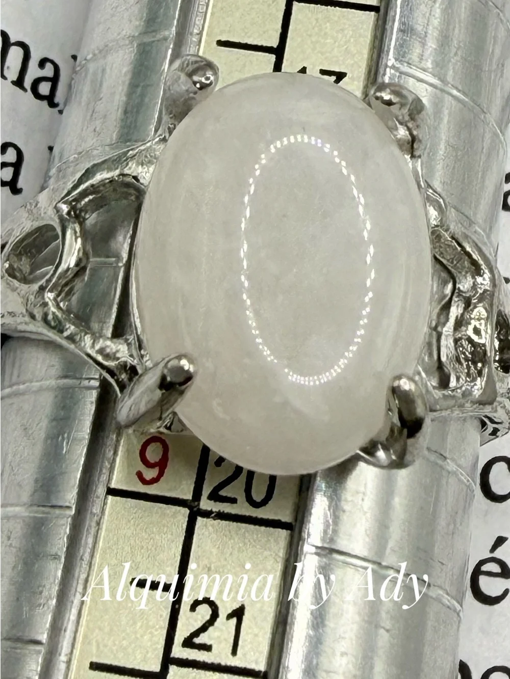 White Moonstone Oval Ring - Elegant Silver Setting